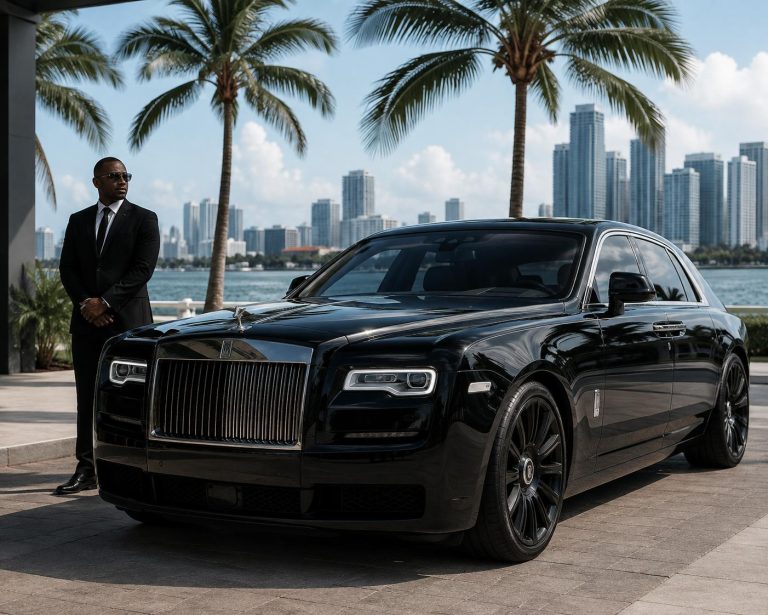 Agente de V&D con Rolls-Royce frente al mar en Miami